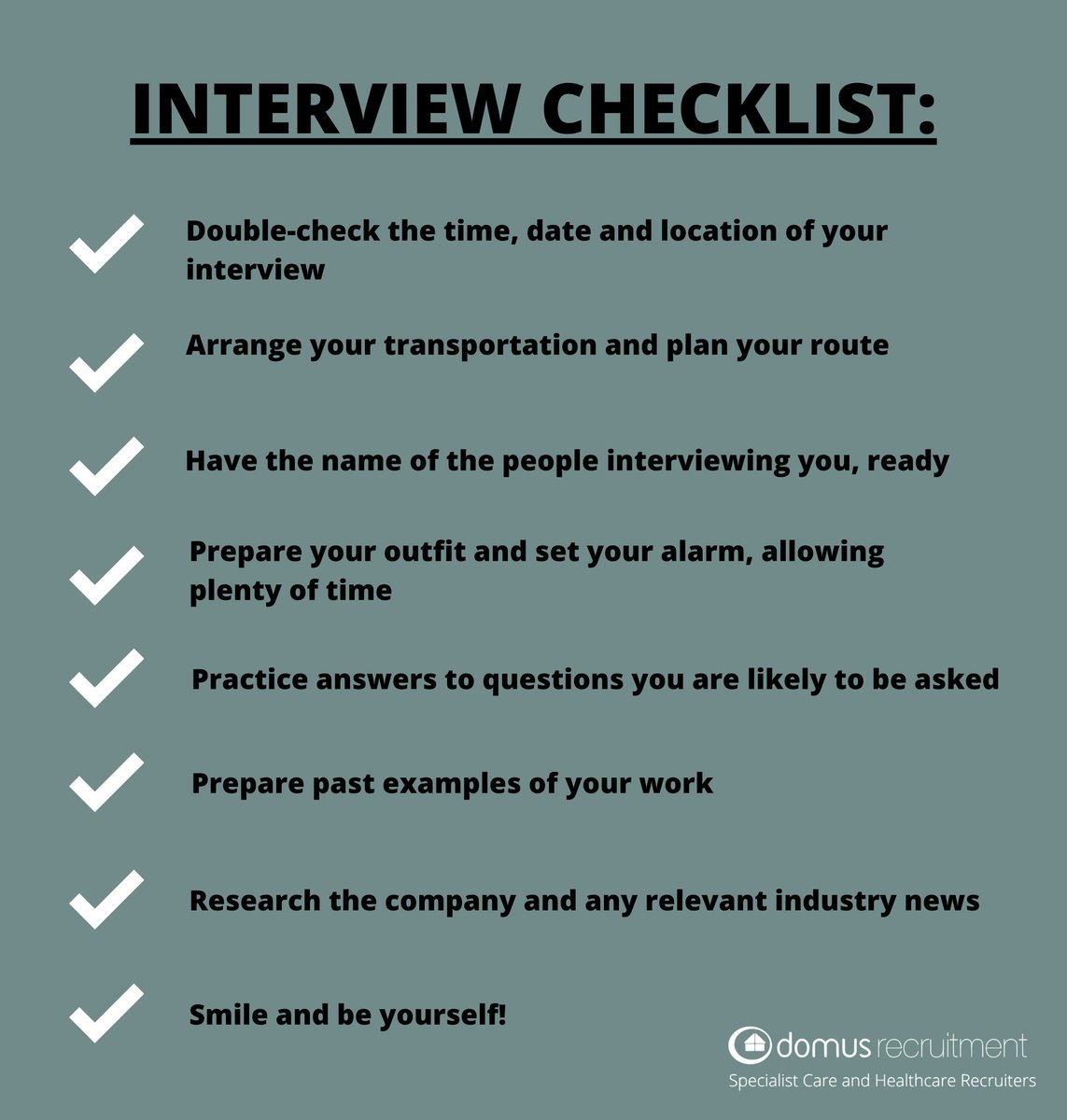 Domusrec's tweet image. It&apos;s very normal to be nervous leading up to the day of an interview..

To keep you organised we&apos;ve made a useful checklist.
Keep this handy - so you can make sure everything is all set!

#interviewprep #interview #interviewchecklist #recruitment
