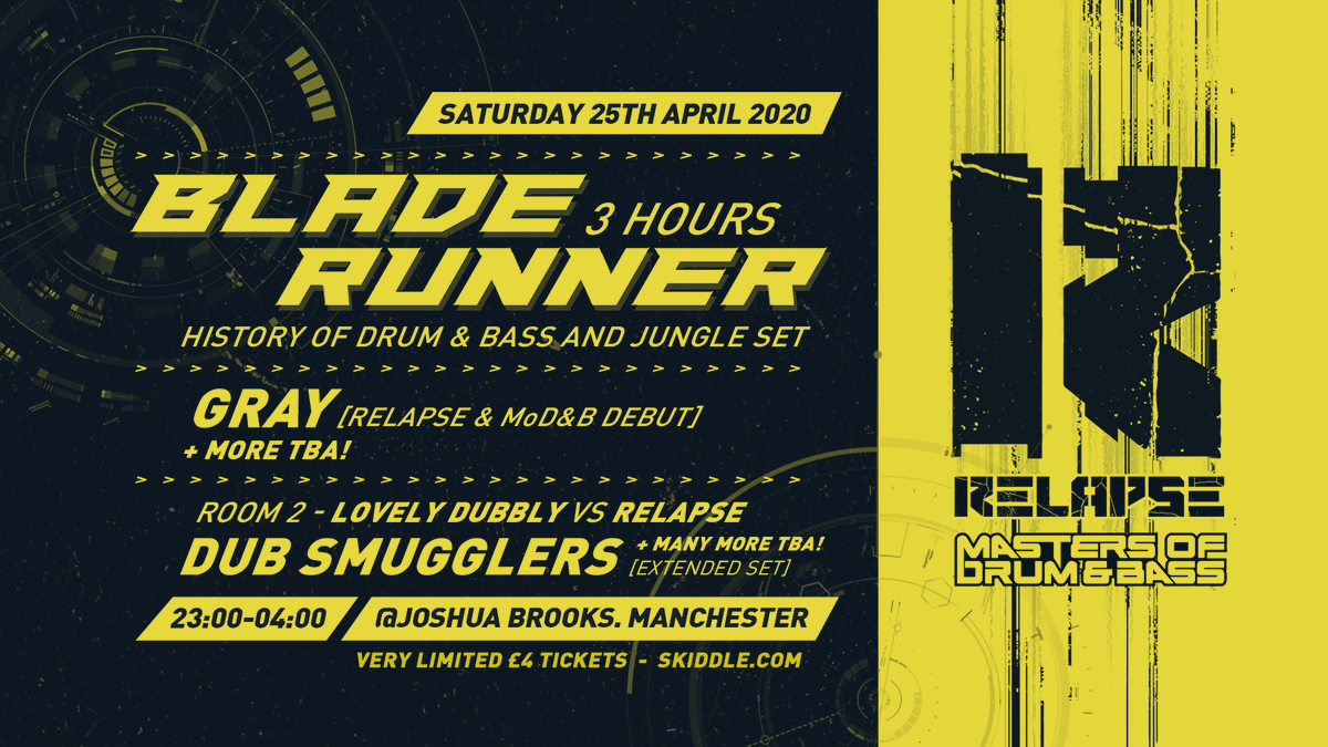 Relapse (@relapsednb) on Twitter photo This one is going to be something special! We buzz off this artwork too!
Education incoming from the one like <a href="/bladerunnerdnb/">Bladerunner</a> as he drops a very special 3 hour history of Drum & Bass and Jungle set!
£4 tickets already gone! Limited £6 tickets there - skiddle.com/e/13761238 This one is going to be something special! We buzz off this artwork too!
Education incoming from the one like <a href="/bladerunnerdnb/">Bladerunner</a> as he drops a very special 3 hour history of Drum & Bass and Jungle set!
£4 tickets already gone! Limited £6 tickets there - skiddle.com/e/13761238