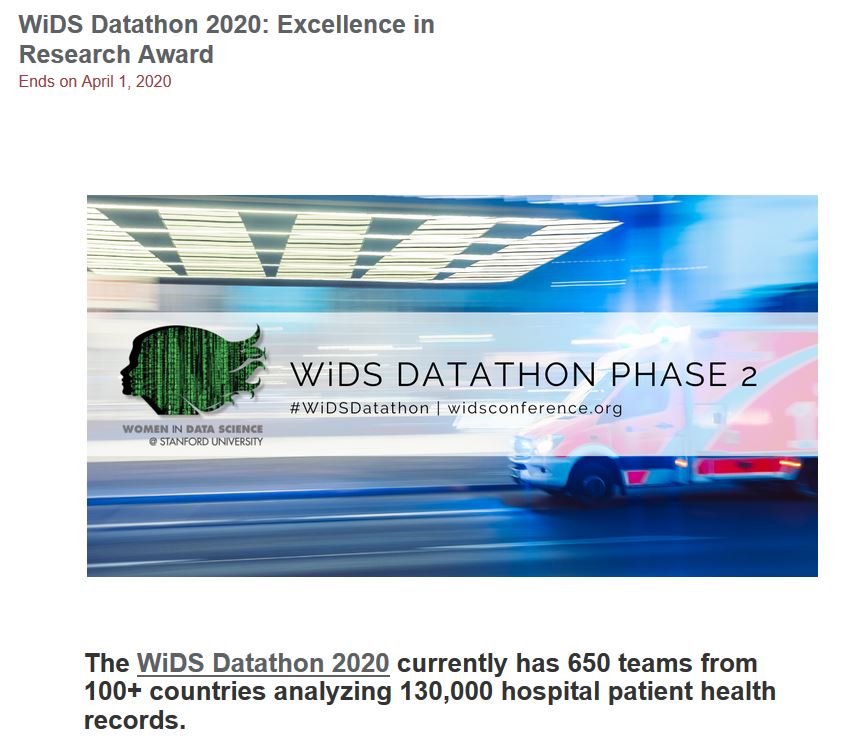 #DataScientist submit #wids2020 #datathon by Feb 24 - then you can take part in inaugural #WiDS Datathon Excellence in Research Award. Deadline Mar 31. Where ur on #leaderboard does not affect Research Award assessment - see datahubs.submittable.com/submit/160601/… #kaggle #ISSIP @AnaMEcheverri