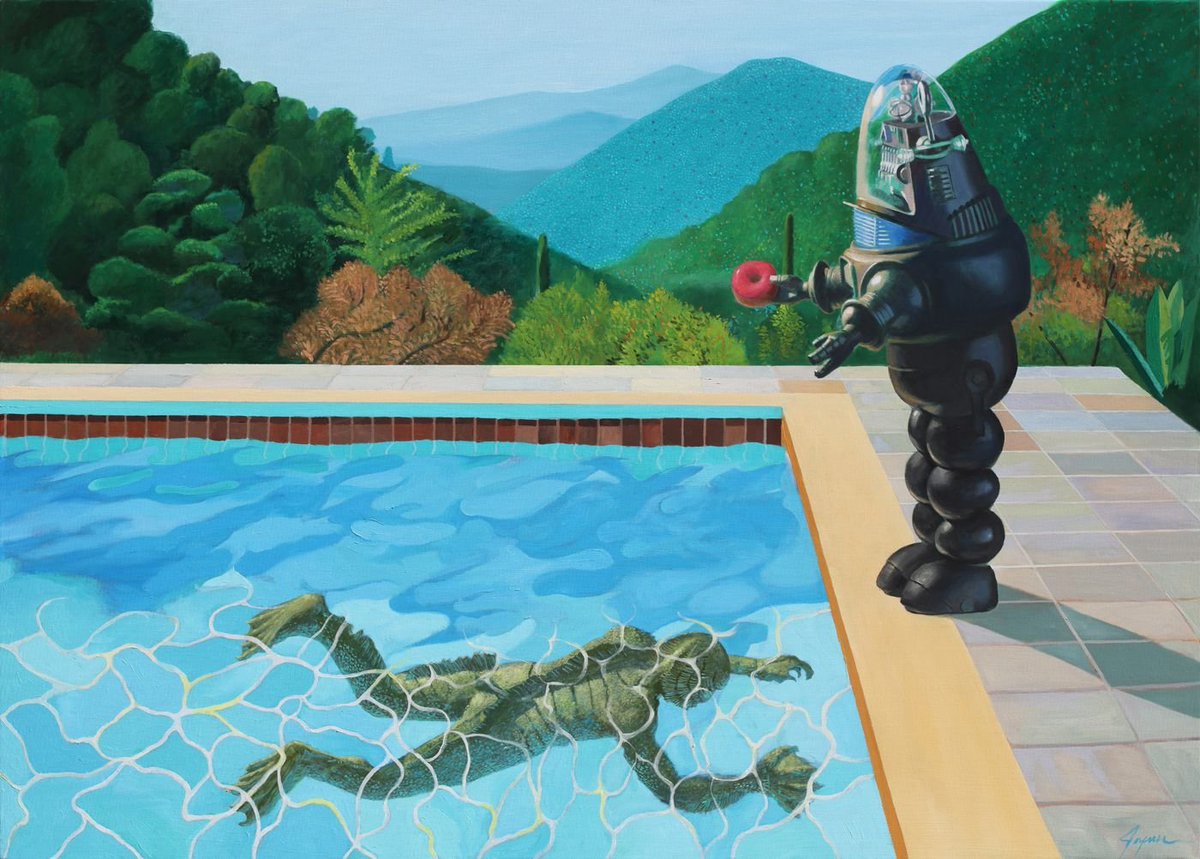mixdevil66's tweet photo. Machine Man Memories: Artist #EricJoyner's new paintings of robots and doughnuts pay homage to David Hockney, Rudolph and Frosty @RobotsAndDonuts @coreyhelford https://t.co/RuDyLihZqS https://t.co/uJpqBR5sPD