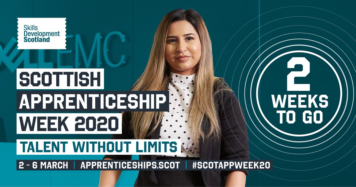 2️⃣ WEEKS until #ScotAppWeek20 starts! 

Scottish Apprenticeships are for everyone no matter their background and for every business, no matter its size or sector

That’s why this year’s #ScotAppWeek20 theme is #TalentWithoutLimits 👀

Find out more here 👉 bit.ly/2PaCIIb
