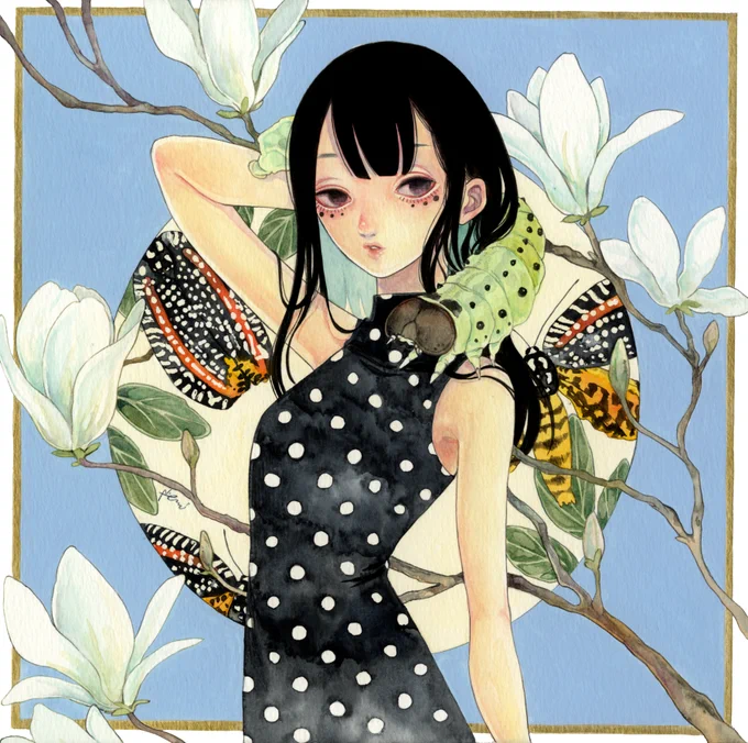 幼虫もよろしくお願いします。#蛾ブーム
カイコ・アケビコノハ・ビロードハマキ・トラガ 