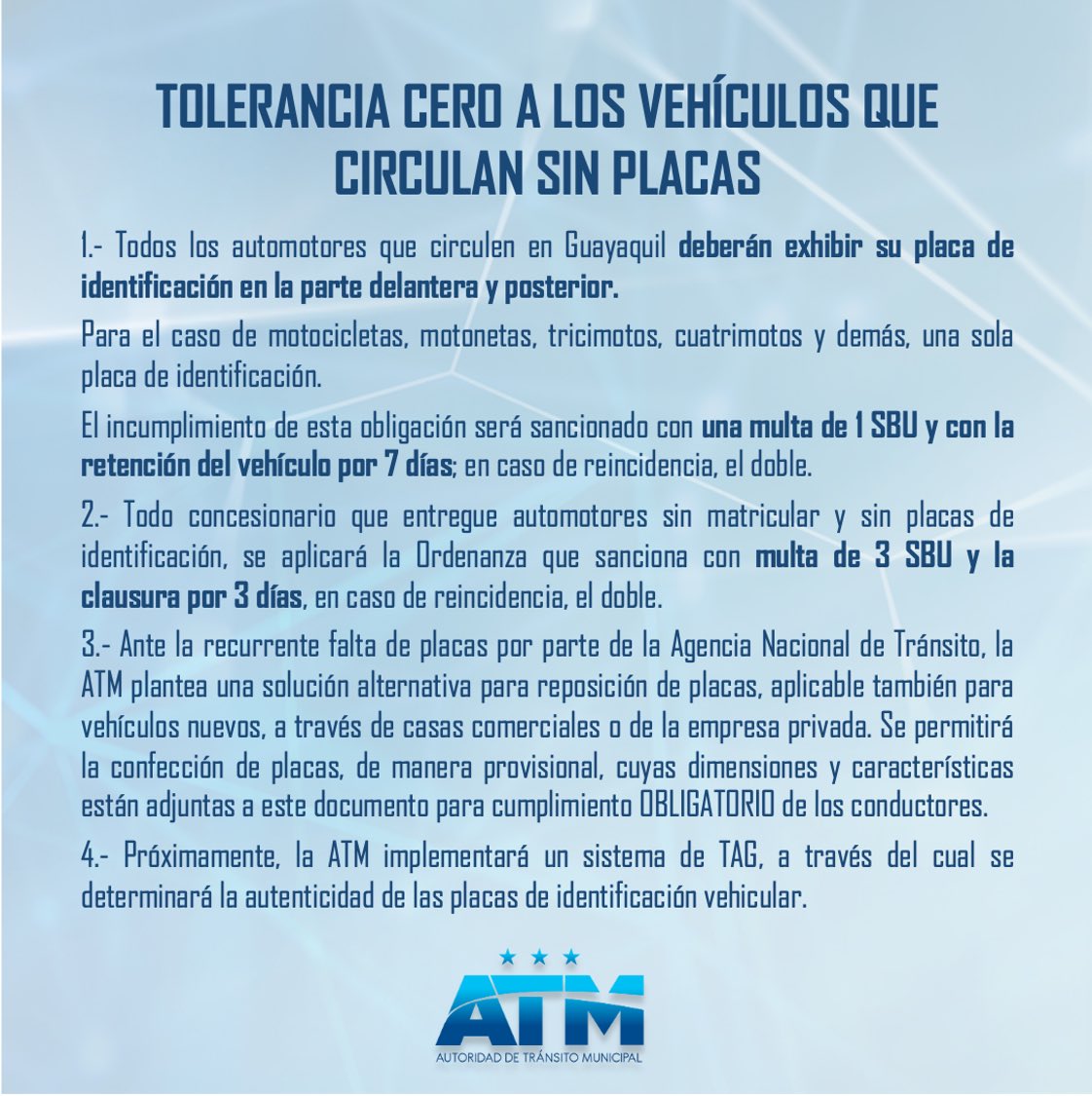 ATMGuayaquil's tweet photo. Tolerancia cero a los vehículos que circulen sin placas. #ATMInforma https://t.co/BgG3ie7lPr