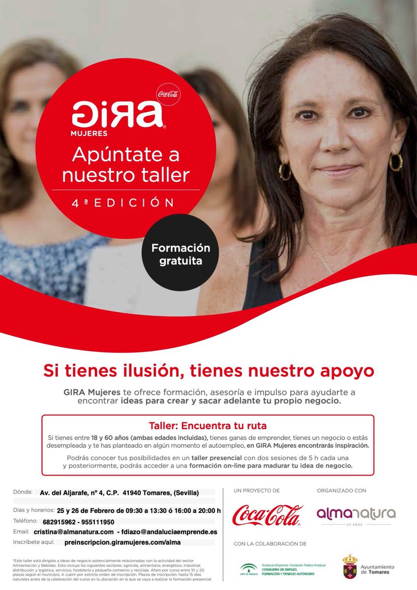 Llega a #Tomares la “Gira Mujeres” para ayudar a las emprendedoras a poner en marcha su propia empresa. El taller de formación tendrá lugar el 25 y 26 de febrero y el plazo de inscripción ya se encuentra abierto.