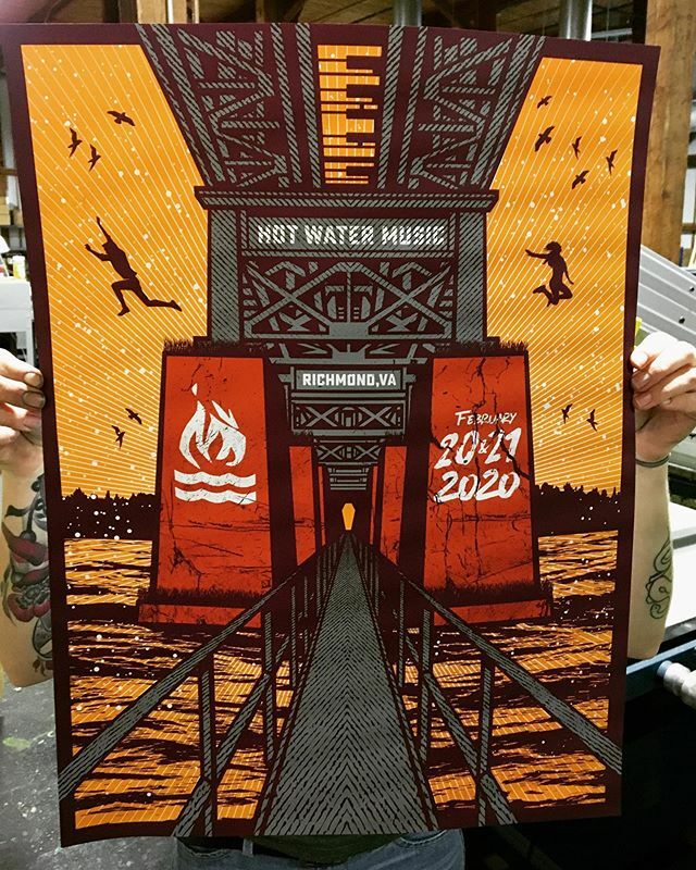 Super stoked to have had the opportunity to print this one for <a href="/rocketsarered/">rocketsarered</a> and <a href="/garage_land/">Garageland</a> for the upcoming @hotwatermusicofficial show right here in Richmond!!! #gigposters #screenprinting #waterbasedink #nosurrenderrockandroll ift.tt/37K67za