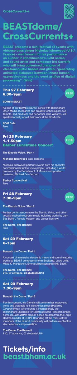 📣 Starting one week today! 📣 

Plenty of events and some are *FREE*!!! Come along if you fancy exploring the #electricvoice or sounds #beneaththedome 👂 

27-29 Feb 2020 - See you there!