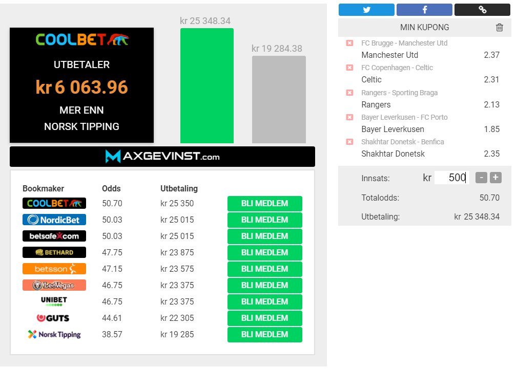CoolbetGames's tweet photo. EUROPA LEAGUE 🏆

Flere godbiter i kveldens Europa League! 

1⃣ Hvor mange hjemmeseiere får vi på denne bongen?
2⃣ Retweet

Trekker TO heldige vinner med rett svar som får 250kr i oddsbonus på sin konto 💸

Coolbet sin odds finner du her ⬇️
https://t.co/gj8fNLHnDp

Lykke til ⚽️ https://t.co/gfqOIKfGx7