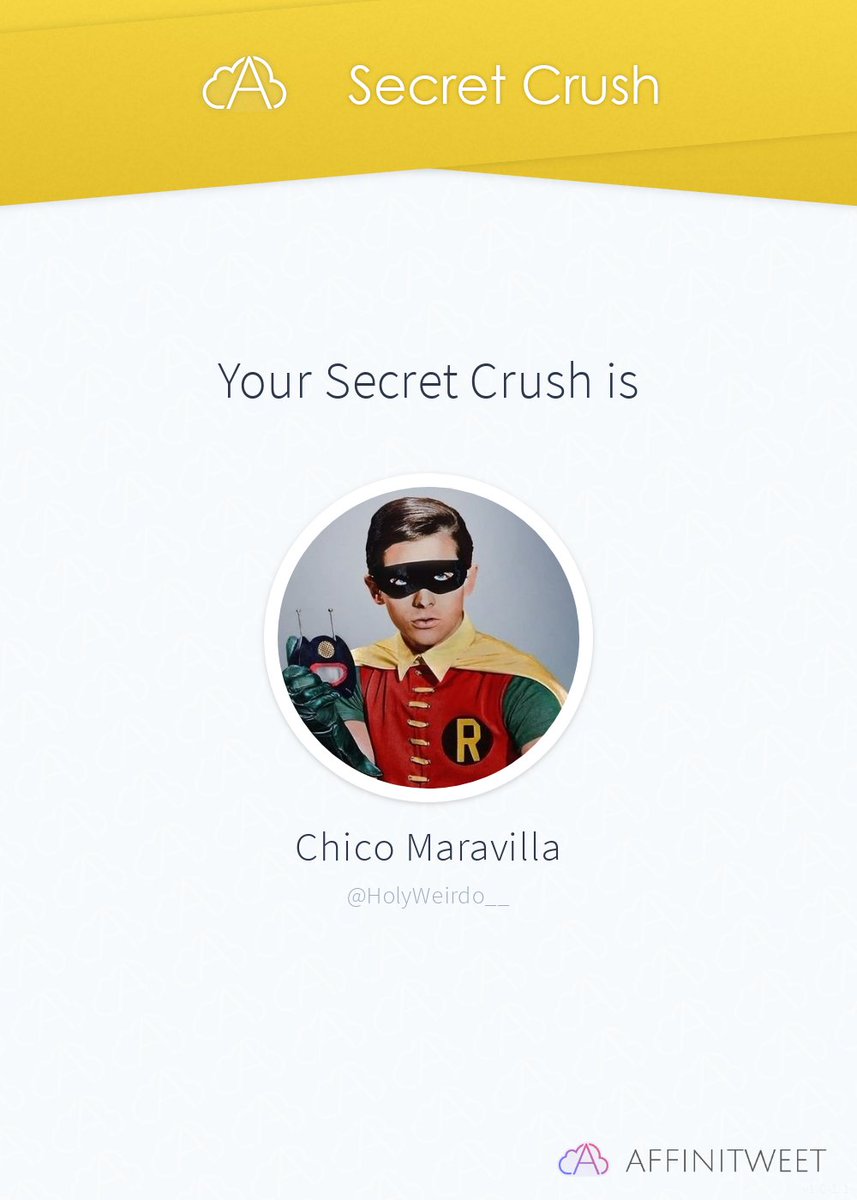 #Affinitweet Secret Crush
HolyWeirdo__ secretly loves me! 😳
Who loves you in secret?
via affinitweet.com/secret-crush