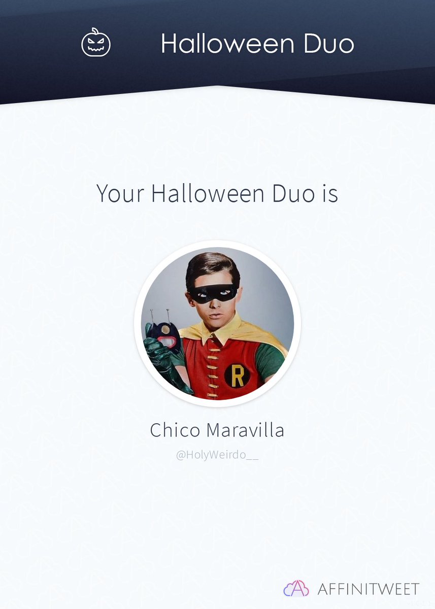 #Affinitweet Halloween Duo
I don't even have to dress up this year to be scary, I'm with HolyWeirdo__! 🎃👻
And you, with whom will you scare the most?
via affinitweet.com/halloween-duo
