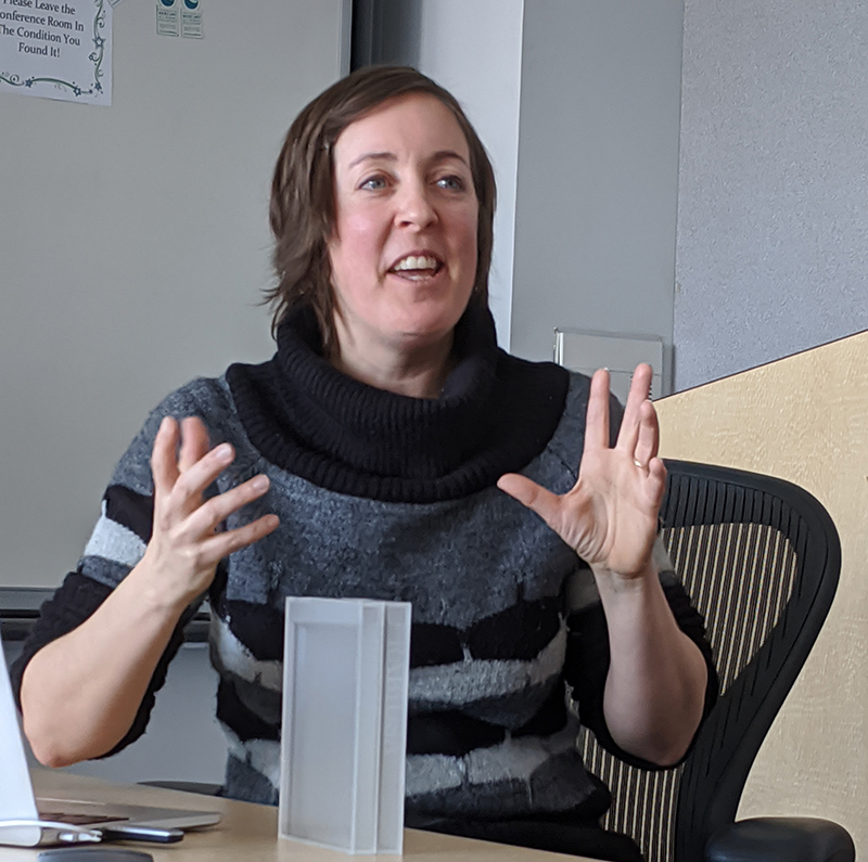 UWiscSeaGrant's tweet photo. Yesterday, we had a fun visit from artist Sarah FitzSimons, who makes work that explores our personal histories with #water.💧See her work in a current show at @ChazenArtUW, or at our @WiscWaterLib, to which she donated one of her pieces. Learn more: https://t.co/m1qC1Fq7DC https://t.co/oScaf2fS6z