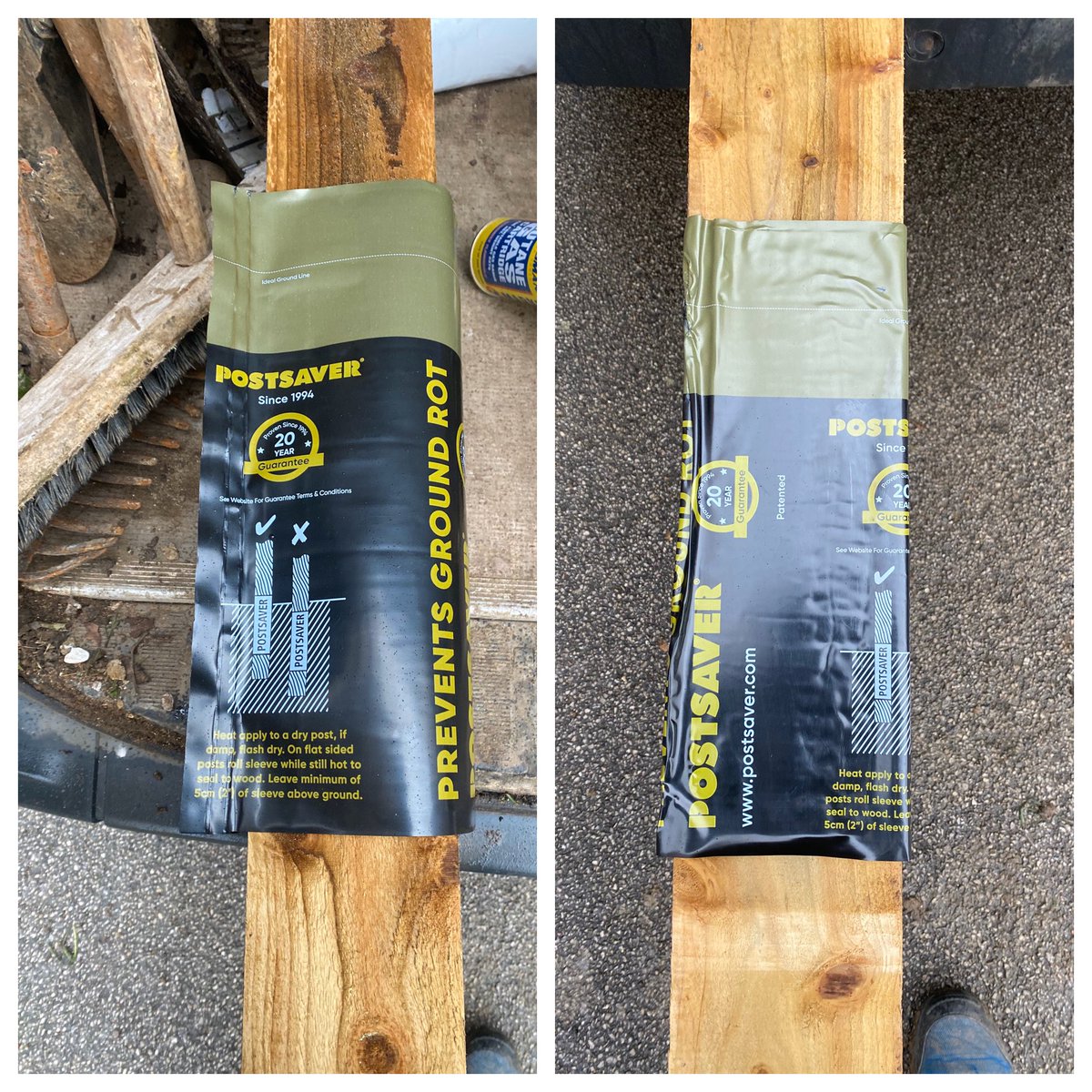 A wet day but got this fence repaired, extended and It’s in some  wet ground so using these <a href="/postsaver/">Postsaver</a> post savers giving each post an extended lifespan 👌🏼.  #Maslinjones 
#Paulerspury 
#fencing 
#fence 
#fencer 
#fenceposts
#timber 
#wood 
#postsaveruk