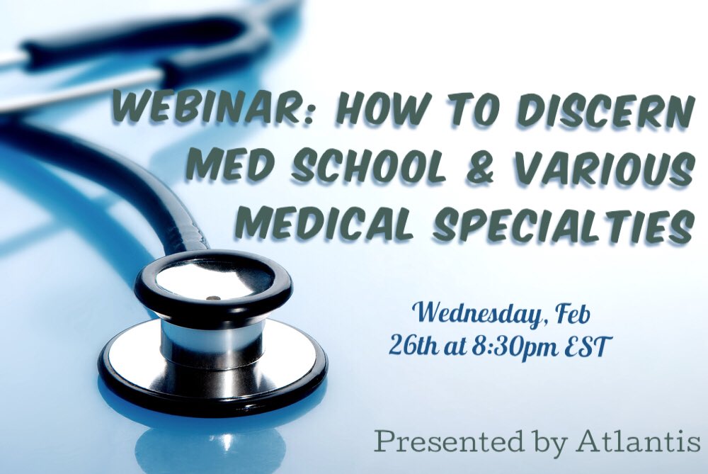 Save your spot by registering: …inatlantis-dot-yamm-track.appspot.com/Redirect?ukey=… Atlantis, a leading physician-shadowing abroad program for pre-health students, is hosting a 1-hour webinar where a current med student will address how to discern med school &amp; various medical specialties.