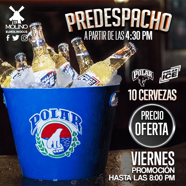 ElMolinoCcs's tweet photo. #PROMOCION
Abrimos los Viernes desde las 4:30 pm con una super promocion #PREDESPACHO
Pide tu tobo de 10 #cervezaspolar a un precio especial
Promocion valida hasta las 8:00pm https://t.co/AJCaygA8bM