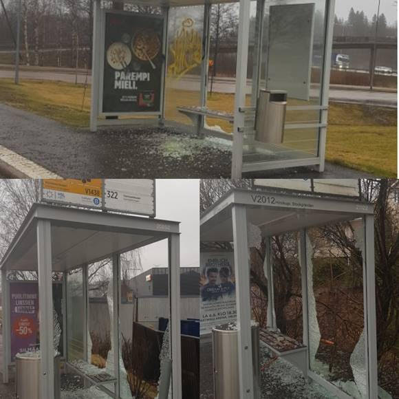 VantaanKaupunki's tweet photo. 🚨Vinkkejä toivotaan:⚠️
Kuka rikkoo bussipysäkkejä Länsi-Vantaalla? 
Näköhavaintoja tai tuntomerkkejä pysäkkien sarjasärkijästä voi ilmoittaa somessa yksityisviestillä tai suoraan Itä-Uudenmaan poliisilaitoksen vihjenumeroon (0295 413 636). https://t.co/zvl74oeXjW