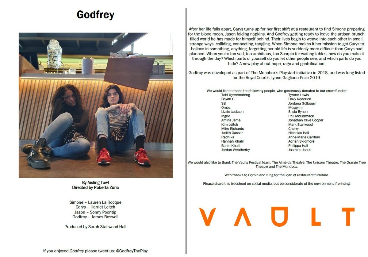 To reduce printing and help the environment we won't have copies of our freesheet available for everyone at the venue. Instead we are sharing it here for you to see electronically, &amp; will have QR codes on the door to scan as well ♻️ #Everylittlebithelps #Vaultsfestival2020