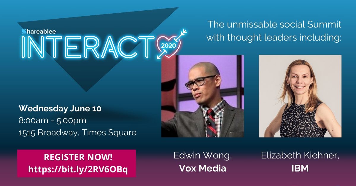 More speakers just announced!

Join us at this year's INTERACT Summit in New York.

Details bit.ly/2RV6OBq

#advertising #contentmarketing #mediasales #socialmediamarketing #socialdata #Shareablee20 #INTERACT20