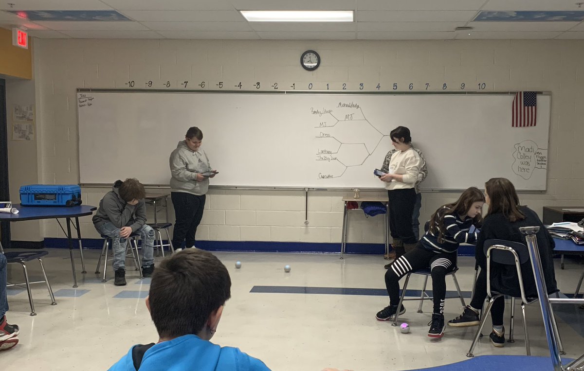 Miss_Garber's tweet photo. A really fun time with sphero bolts! Used time and distance traveled to make ordered pairs. Mrs Flynn and I appreciate @MrMichel_TIC for helping and teaching us how to get started the kids had fun and can’t wait to have you back #8thgrademath #funwithtechnology #scatterplots https://t.co/d5xGBdLBc8
