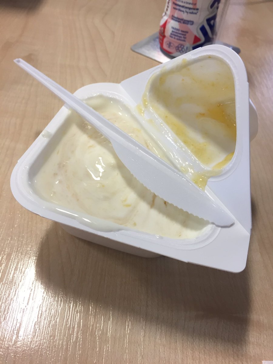 parker_64's tweet photo. Desperate times call for desperate measures! Had to eat my Muller Corner with a knife! Maybe I should check @Debrap64 work before I leave! #mullertime https://t.co/VB1YrfexwM