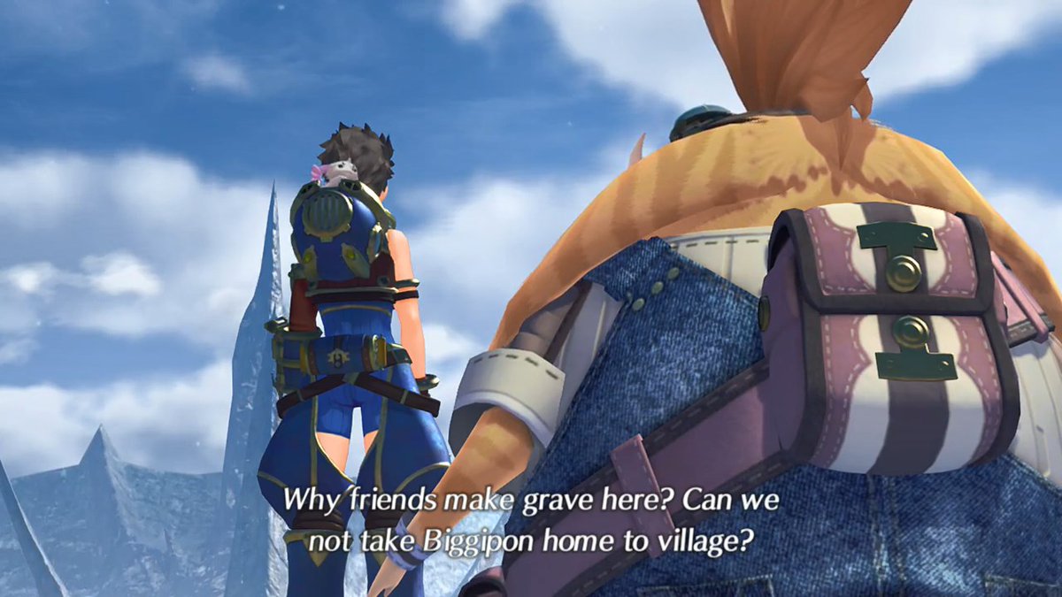 The funeral scene immediately after still kicks me in the feels! I didn't notice this before but Nia is clenching her fist in this scene which is a really nice subtle detail especially given what we learn later on  #Xenoblade2