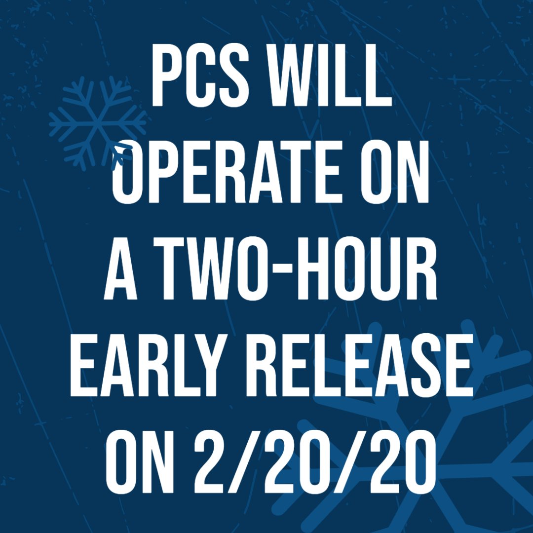 Due to the threat of inclement weather, Pitt County Schools will operate on a two-hour early release today. All after school and evening activities are cancelled. We will continue to monitor the weather with state and local officials.