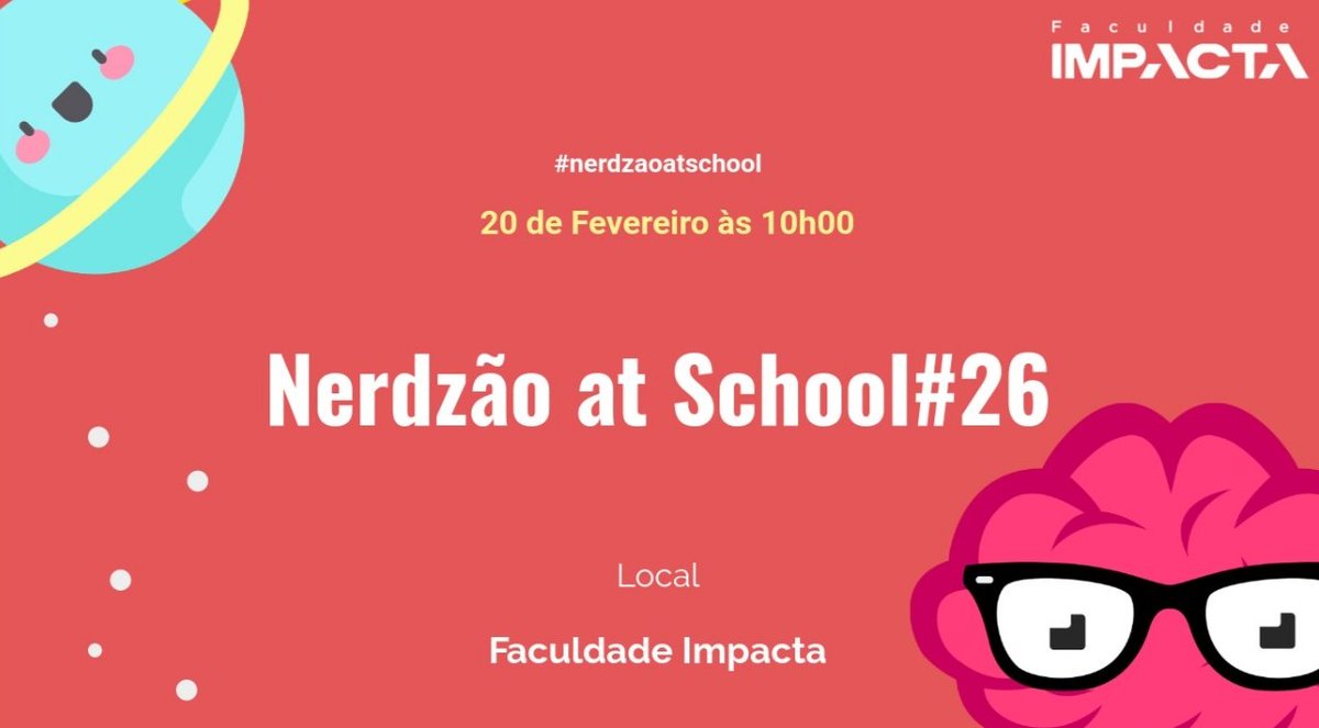 ONerdzao's tweet photo. Bora começar o dia com meetup na @impactaoficial_ ?
Se você estuda na Impacta, não deixe de participar! Vai ser uma manhã de muita troca de conhecimento 🤓 Esperamos vocês ás 10:00!
#faculdadeimpacta #nerdzao #nerdzaoatschool https://t.co/chKWyx8mij