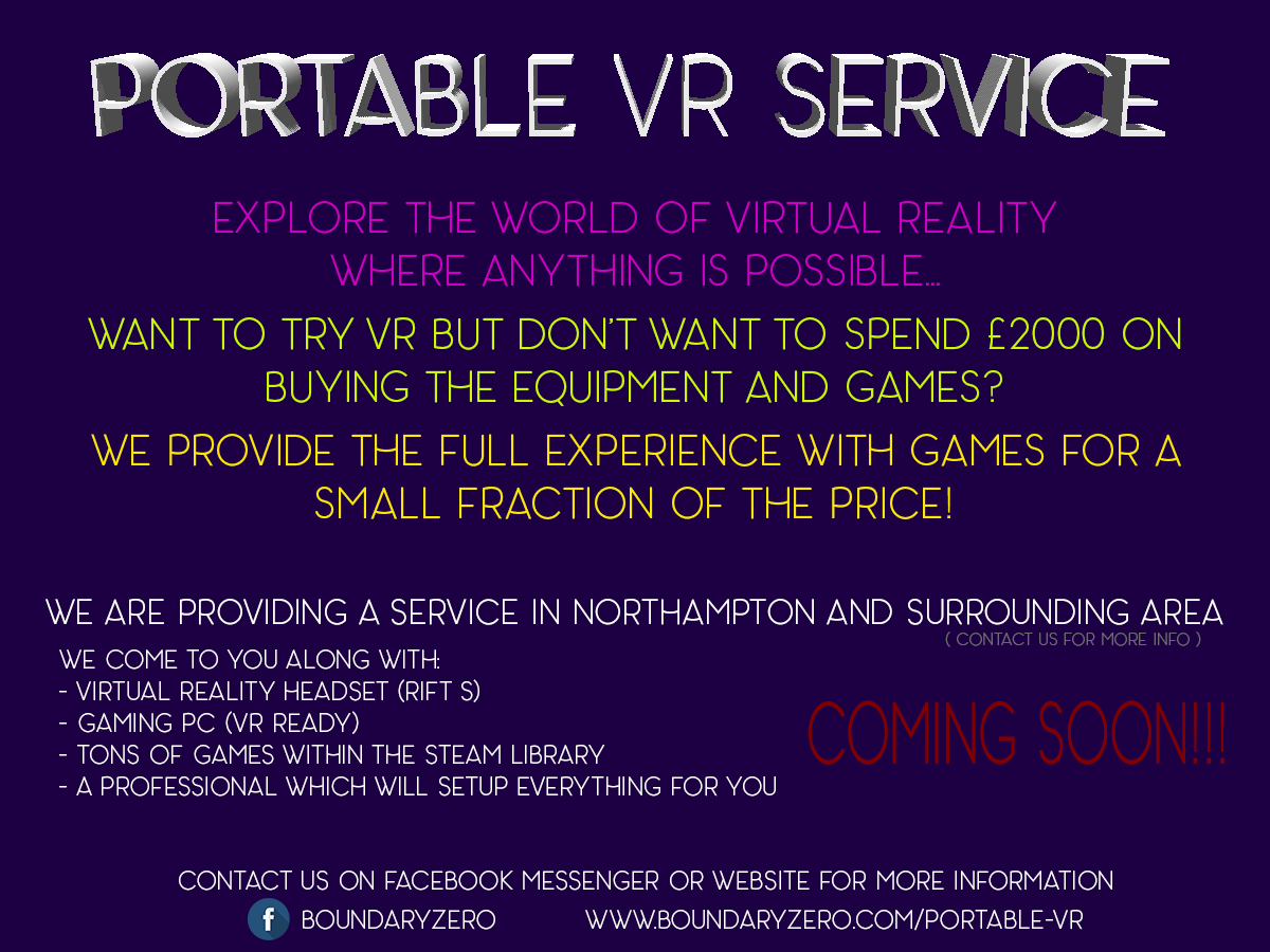 ZeroBoundary's tweet photo. Sneak peek to showcase what we have in store soon...

Check it out on our Facebook page BoundaryZero

#portableVR #VR #Service #VrGames https://t.co/JguX5FH88W
