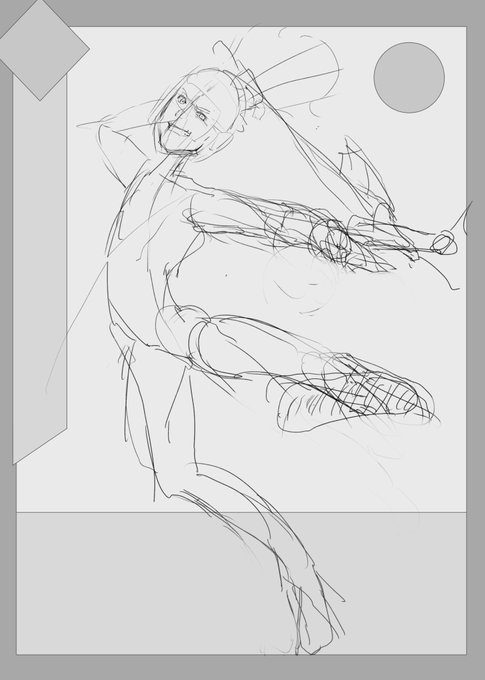 https://t.co/PVWh6phcvY のメイキングです。
①イメージを描き出します。
②ポーズを具体化します。
③装備、背景を構想を具体化。ココで銃と刀はクロスさせた方が良さそうと気付きます。
④更に装備を具体化。調べるべきモノがハッキリしました。 