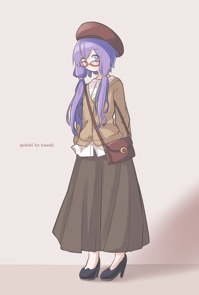 yuzuki yukari 1girl solo skirt purple hair glasses hat high heels  illustration images