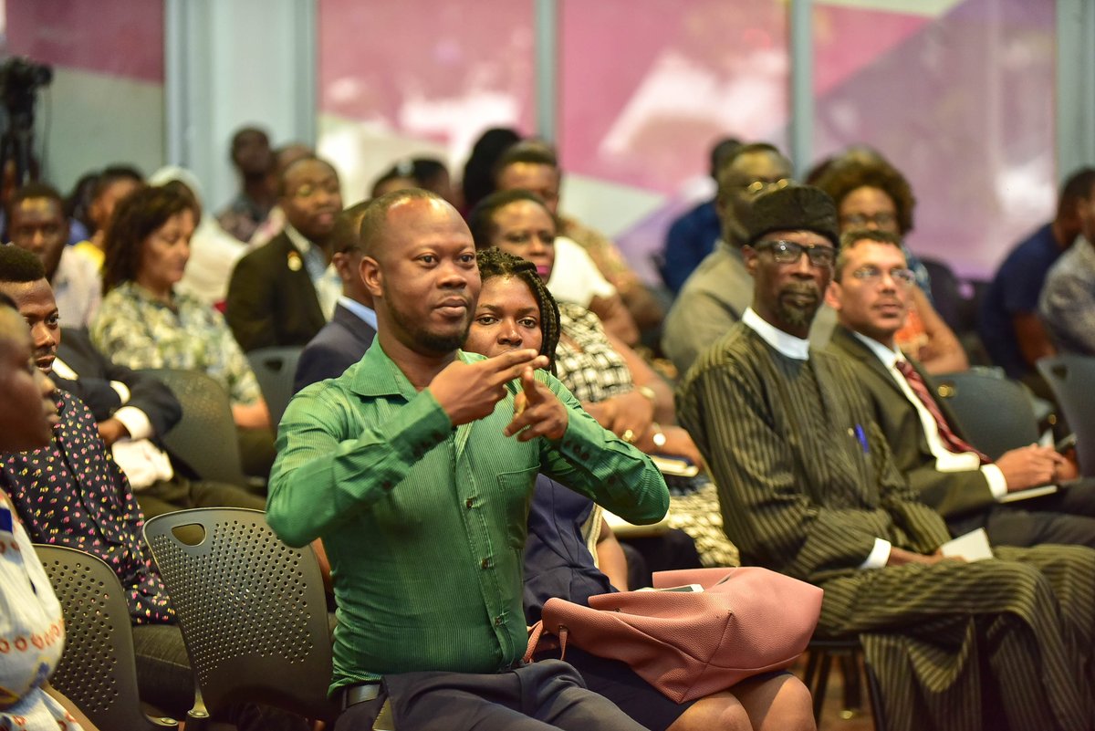 YouthBridge2's tweet photo. As part of our efforts towards inclusion and equity, we had a sign langauge interpretor to aid our visually impaired audience as well as representatives from the Ghana National Association of the Deaf. #Demystifyingcorruption https://t.co/xM7zX0KBIB