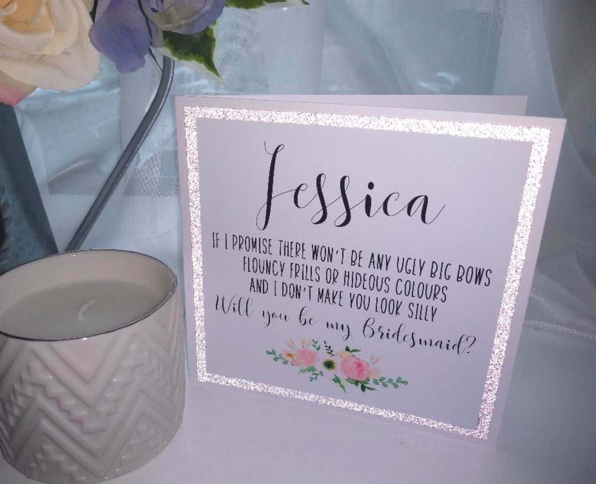 I promise there won't be any ugly big bows and I don't make you look silly! Funny Bridesmaid Card on my Etsy Store #Bridesmaid #willyoubemybridesmaid #louisepottondesigns #bridesmaidcard #wedding #weddingparty #weddingday #bride #maidofhonour #funnybridesmaidcard