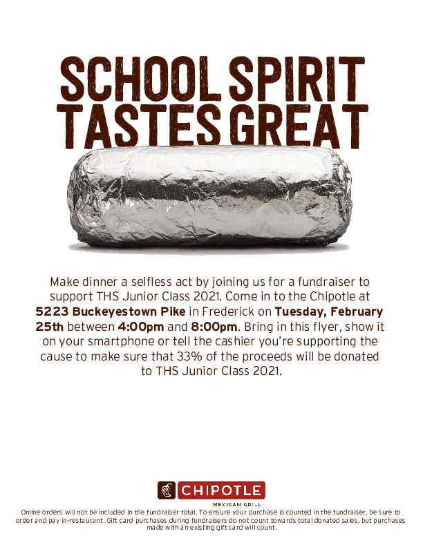 MrsJorgensen_'s tweet photo. Titan Community: Come out and Support the Junior Class at Chipotle on Tuesday 2/25 from 4-8 pm! https://t.co/DFy9L9LbOL