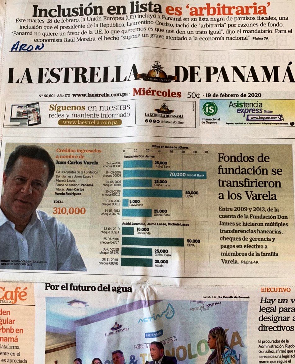 HJSANTOSRUDAS's tweet photo. Esta fue la portada de ayer de @EstrellaOnline, sin embargo hoy no he visto ni a #ZuleykaMoore ni #Sterlling camino a allanar la casa de #JCVarela, ni la de #Popi, tampoco he visto conducir a #LuisJoséVarela ni a #AnaMariaReategui!. Jo, esa Familia toda es #CORRUPTA!. https://t.co/zd9rvaHOqh