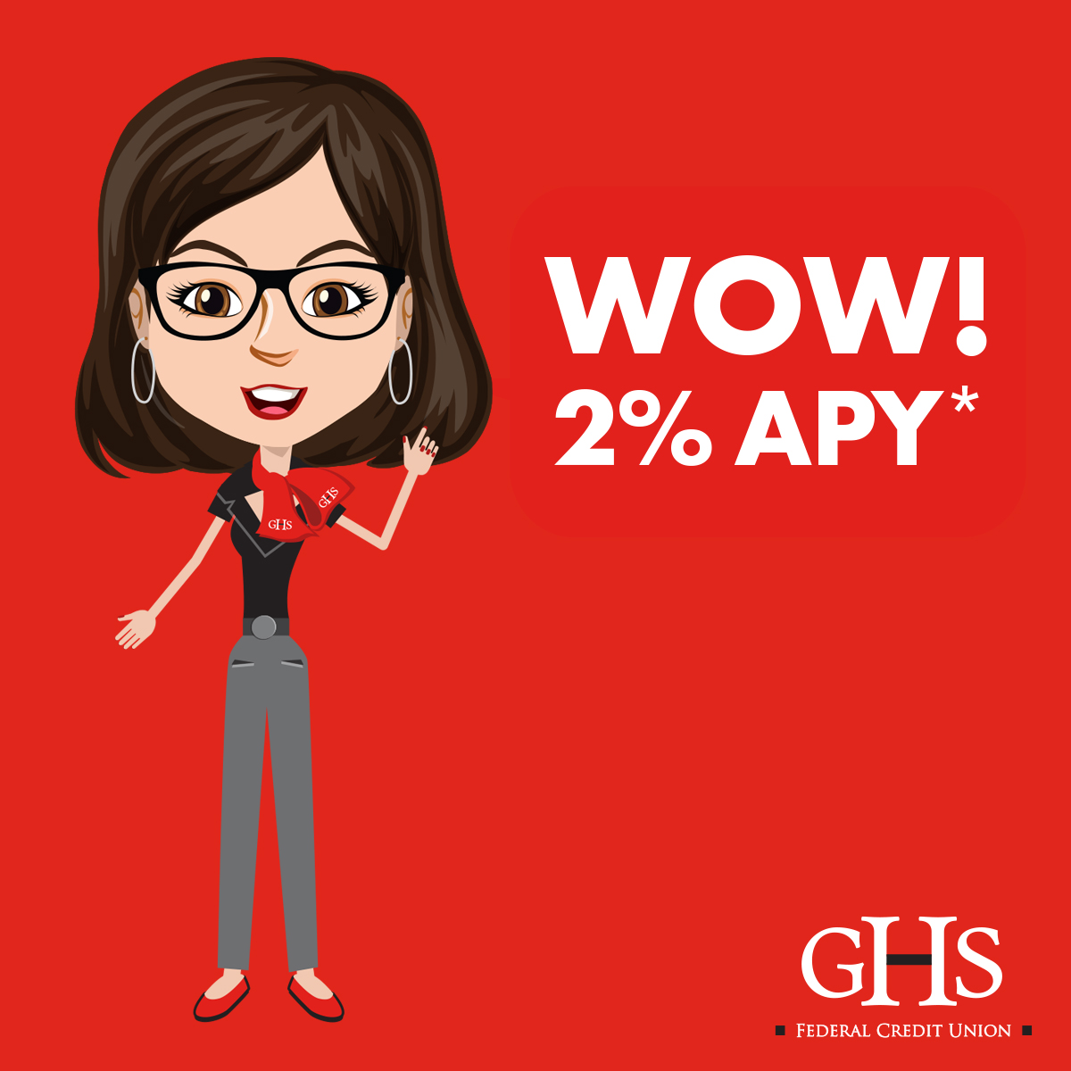 GHSFCU's tweet photo. WOW 2% APY 12 month Share Certificates EXTENDED now thru February 28, 2020! New funds only. Invest now! https://t.co/wC2PXQsKSQ https://t.co/0OTrZp2ehi