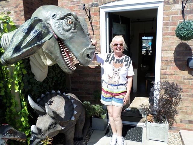 lifesizemodels's tweet photo. Whosaid our models are just for theme parks and attractions?! 
Check out Clive's collection! It has really grown over the years! 
#dino #dinosaurs #collection #lifesizemodels #jurassic #velociraptor #trex #model #jollyroger #theme #garden #decor https://t.co/F65WMvVHMN