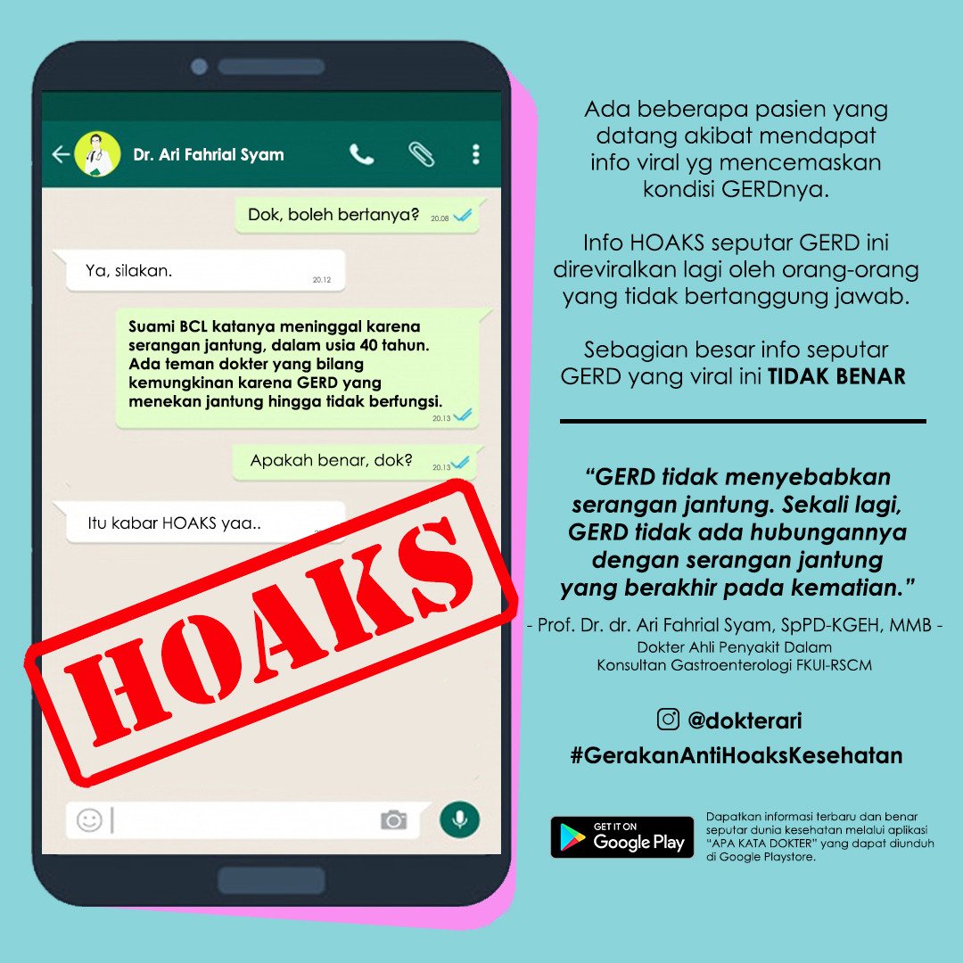 Klarifikasi atas info bahwa naiknya asam lambung menyebabkan serangan jantung&amp;menyebabkan kematian.#salamsehat
<a href="/blogdokter/">dokterMade</a> <a href="/anjarisme/">IG @ANJARISME</a> <a href="/ygi_gastro_id/">Yayasan Gastroenterologi Indonesia</a> <a href="/univ_indonesia/">UniversitasIndonesia</a> <a href="/iluniui_/">ILUNI UI</a> 
@KedokteranUI <a href="/ayosehat_tvOne/">hidupsehat_tvone</a> <a href="/infosehatfkui/">infosehatfkui</a> 
#GerakanAntiHoaksKesehatan