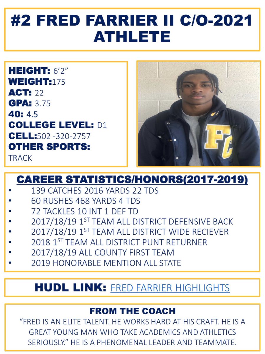 FCFlyerFootball's tweet photo. Just a sample of our recruiting portfolio that will go out to college coaches this week!!!! It’s filled with great players from 21-24!!Our school is LOADED with HIGH character kids who have HIGH talent and HIGH academics!! Dm me for a copy!!!! https://t.co/KJK9cnid8s