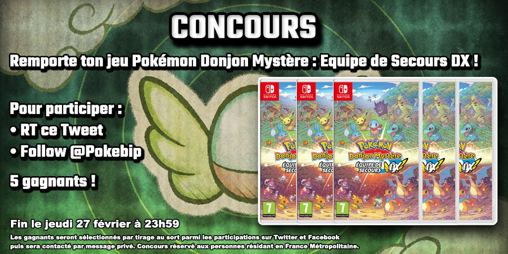 Pokebip's tweet photo. [CONCOURS]
Pokébip et @NintendoFrance mettent en jeu 5 exemplaires de Pokémon Donjon Mystère : Équipe de Secours DX sur Nintendo Switch !

Pour participer :
• RT ce Tweet
• Follow @Pokebip 

5 gagnants seront tirés au sort parmi les participations.

Fin le 27 février à 23h59 ! https://t.co/v0EUHp8x3b