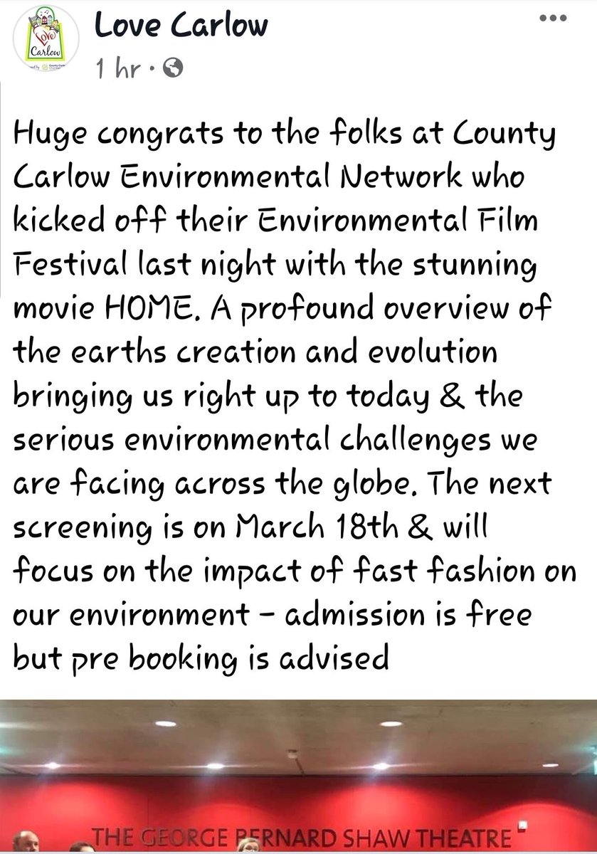 county_carlowEN's tweet image. Thanks so much to everyone who was able to make our inaugural environmental film HOME at @VisualCarlow last night. Four more films still to show over the next three months &amp;amp; great feedback already #climateaware #ClimateAction #environmental #enviro