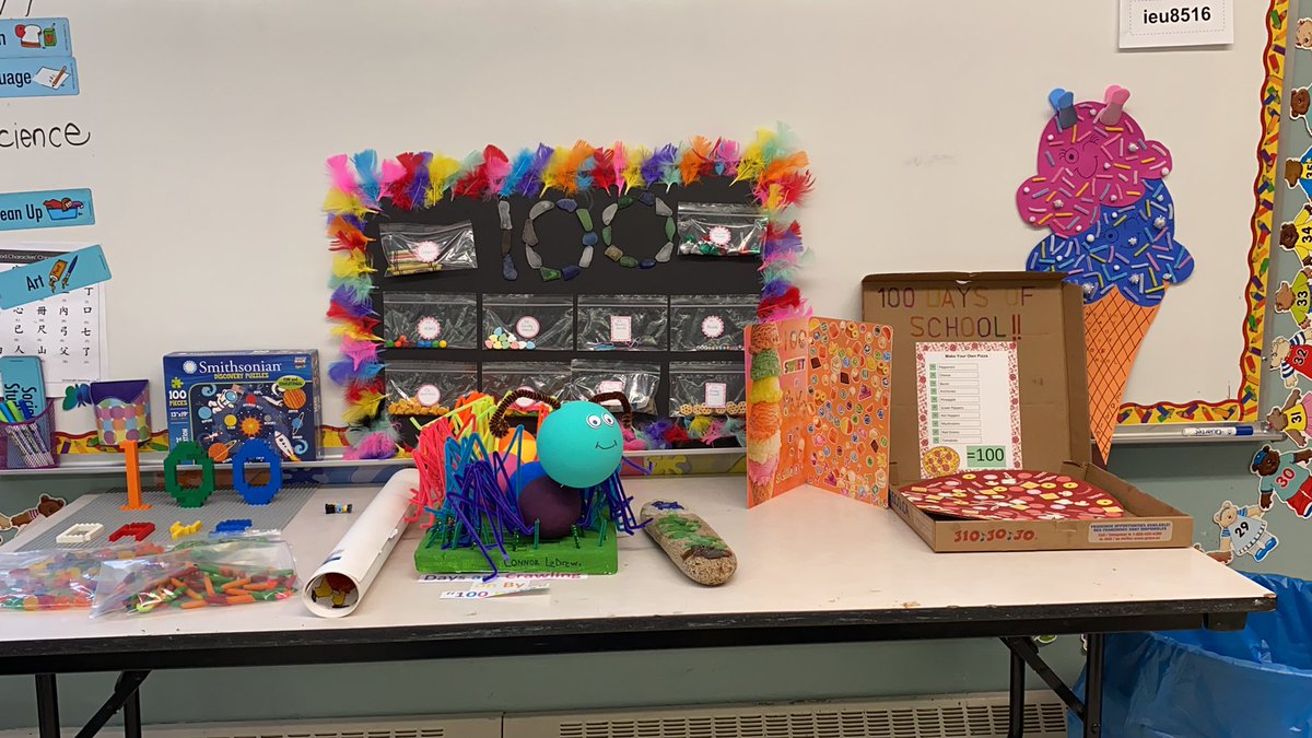 Celebrating 100th Day of School tomorrow. Wow, what great projects grade twos!!