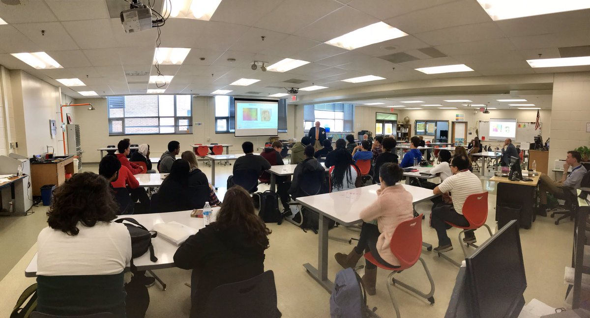 FCPSSTEAM's tweet photo. @FCPSSupt Students and teachers @EdisonGSCPprg met with Professors Jean Frehet and C. Grant Willlson, the 2020 Charles Stark Draper Prize for engineering winners. #EWeek2020 @theNAEng https://t.co/mutcZAgzKY