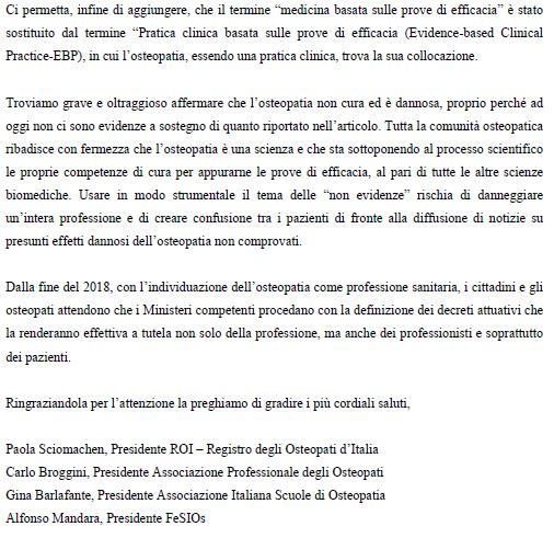 ROI_Osteopati's tweet photo. #OrgogliOsteopatia
Dopo l'articolo di @ilfoglio_it di martedì abbiamo pensato di fare chiarezza per tutelare la professione osteopatica.
Ecco la lettera di replica pubblicata oggi. A firmarla il nostro Presidente Paola @sciomachen insieme ai Presidenti di #APO, #AISO e #FeSIOs https://t.co/z2P2tFSdbC