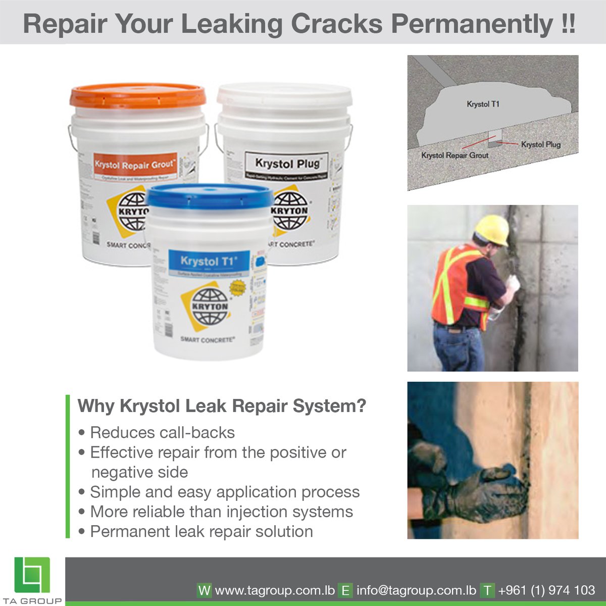 sarl_ta's tweet photo. #TAGroup #Engineering #Construction #Specialties #Projects #Buildings #waterproofing #Hydrophilic #Crystalline #Admixture #Additive #Leak #Repair #LeakRepair #Sealing #Cracks #NonShrink #Resistance #Protection #HighPerformance #Krystol #Technology #KRYTON #Canada #Lebanon #Beirut https://t.co/vzpu4bb8JU