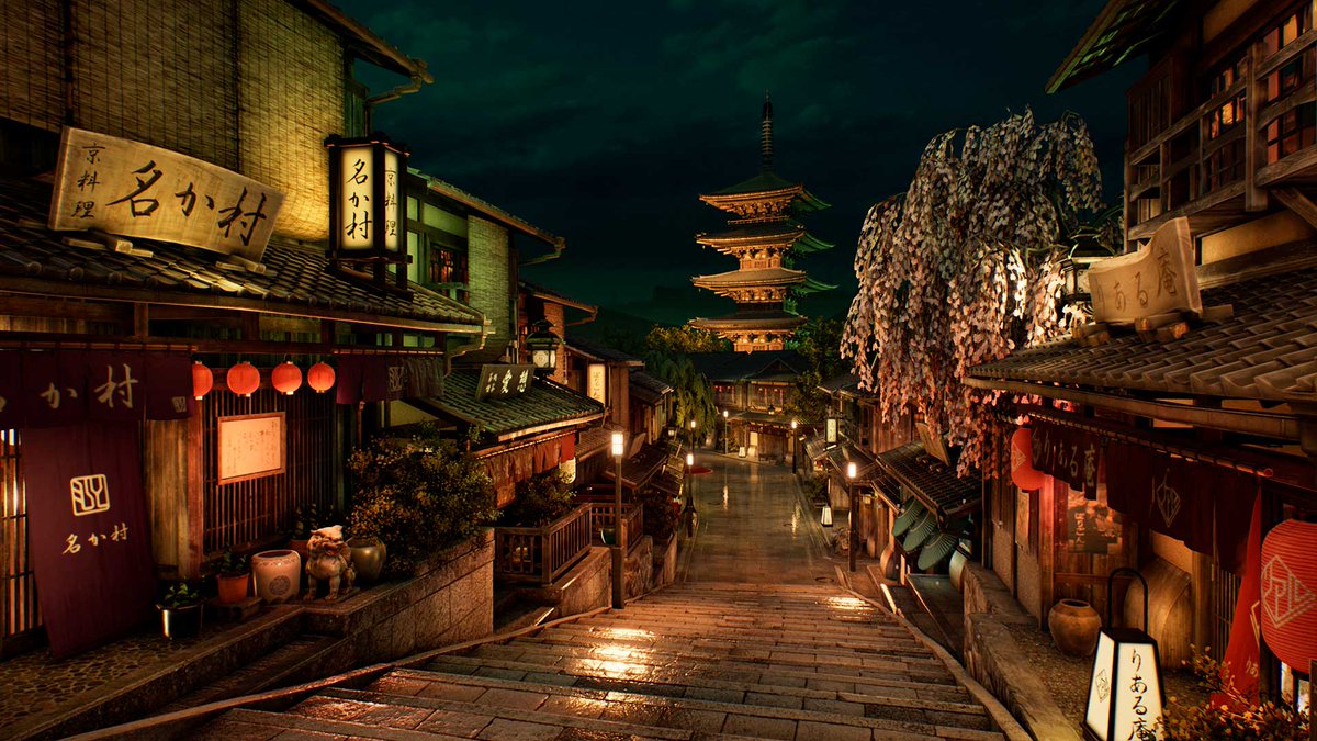 京都アセットは、簡単に昼と夜のライティングを切り替えることができ