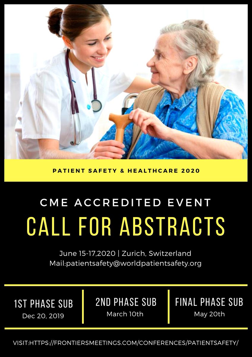 LeenaJoseph12's tweet photo. You are welcome to present your research work at #PatientSafety2020 For #June 15-17, 2020 in #Zurich #Switzerland. 
For details 👉 https://t.co/SCJ7W6la2H
#clinicaltrials #Healthcare #Nursing #Midwifery #Psychiatry #Mentalhealth #Surgical_care #COPD #Pediatrics #Neonatology https://t.co/E8nRW849Io