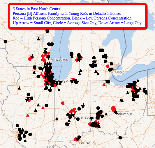 BlockFacts's tweet image. Here are #BlockFactsData on 2 sets of demographics (“personas”) for cities in 5 East North Central states with high/low percentages of persona. Data are from our FREE tools at zcu.io/hS6e. Watch for 3 posts for each of 9 weekdays to cover 5 personas in all states.