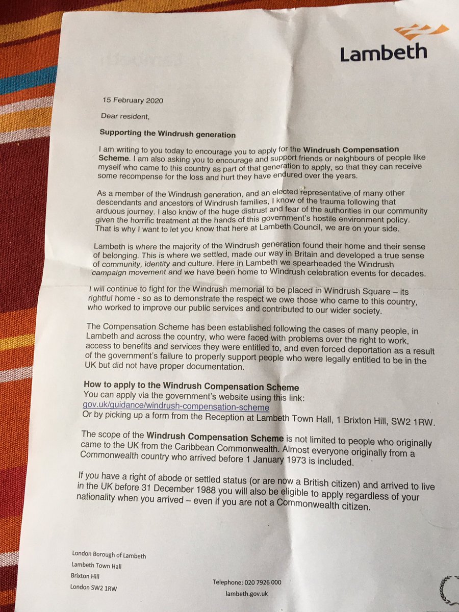 SallyPommeStory's tweet photo. what a lovely letter about #TheWindrushgeneration well done @lambeth_council @SoniaWinifred heartwarming thankyou https://t.co/fIqLKsWnz2