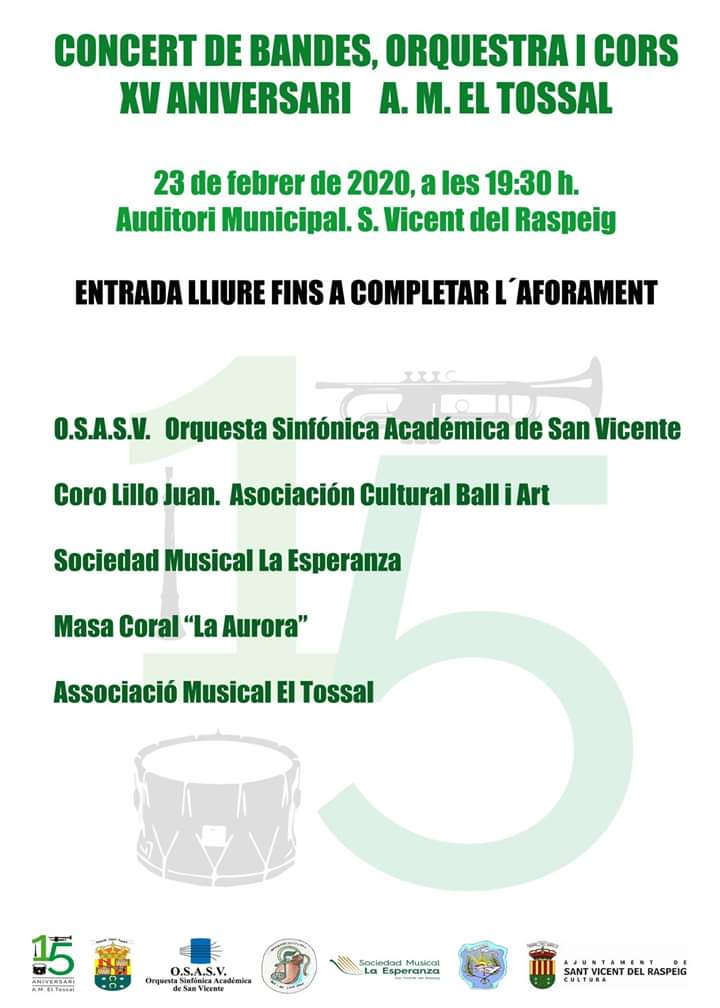 @CTossal @aytoraspeig @FSMCV @xirimita @costablancaorg @COPEAlicante @radioalicante @APuntdirecte @debandaAPunt @FestesAlacant @Informacion_es @AlacantiTv @LaOchoTV @rtve #AMElTossal #15aniversari #concert #concierto #musica #cultura #SantVicentdelRaspeig  #Alicante #CostaBlanca