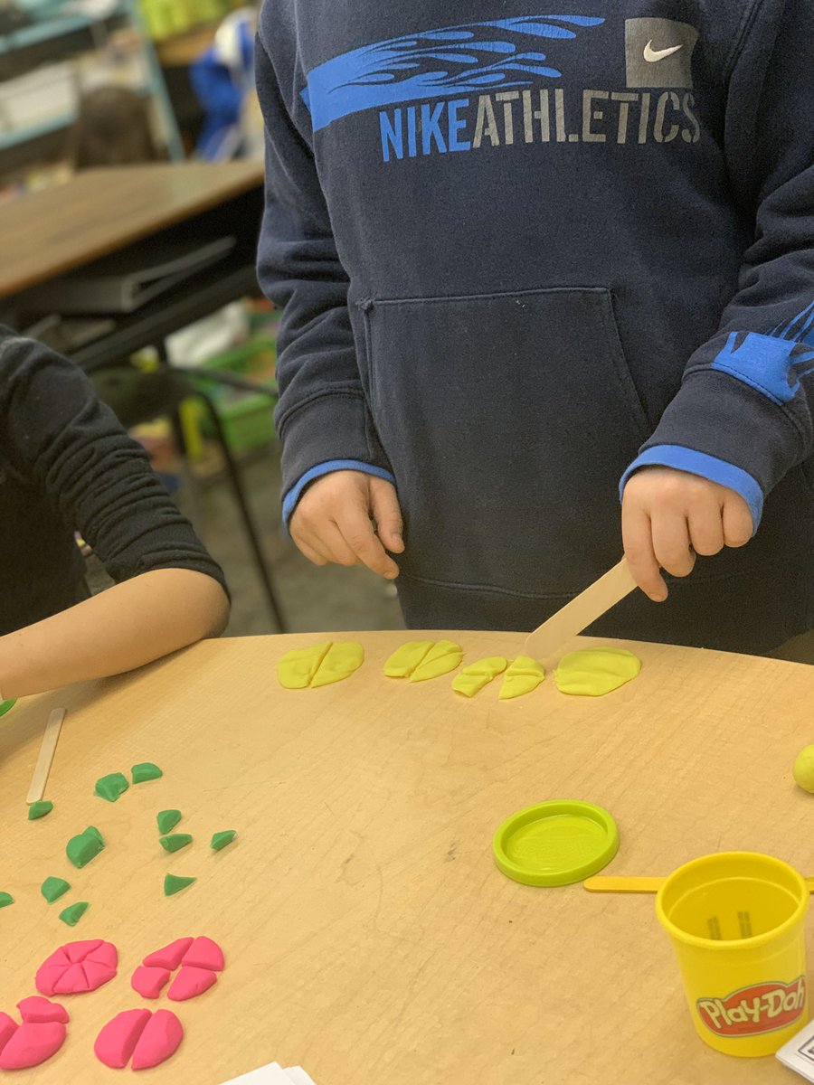 When students have trouble understanding equal parts of a whole and what happens to the parts when the denominator increases, you break out the Play-Doh and create it! @RES_halexander <a href="/JenniferWarden5/">Jennifer Warden</a> #RESThinks