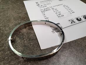 ❌BEWARE ❌

This '750' stamped Cartier bracelet in as 18ct white gold. It looked really good with the Cartier name and reference number on the inside. Unfortunately for the customer, when the bangle was acid &amp; XRF tested, the bangle was in fact 70% iron.
#FakeGold #Beware