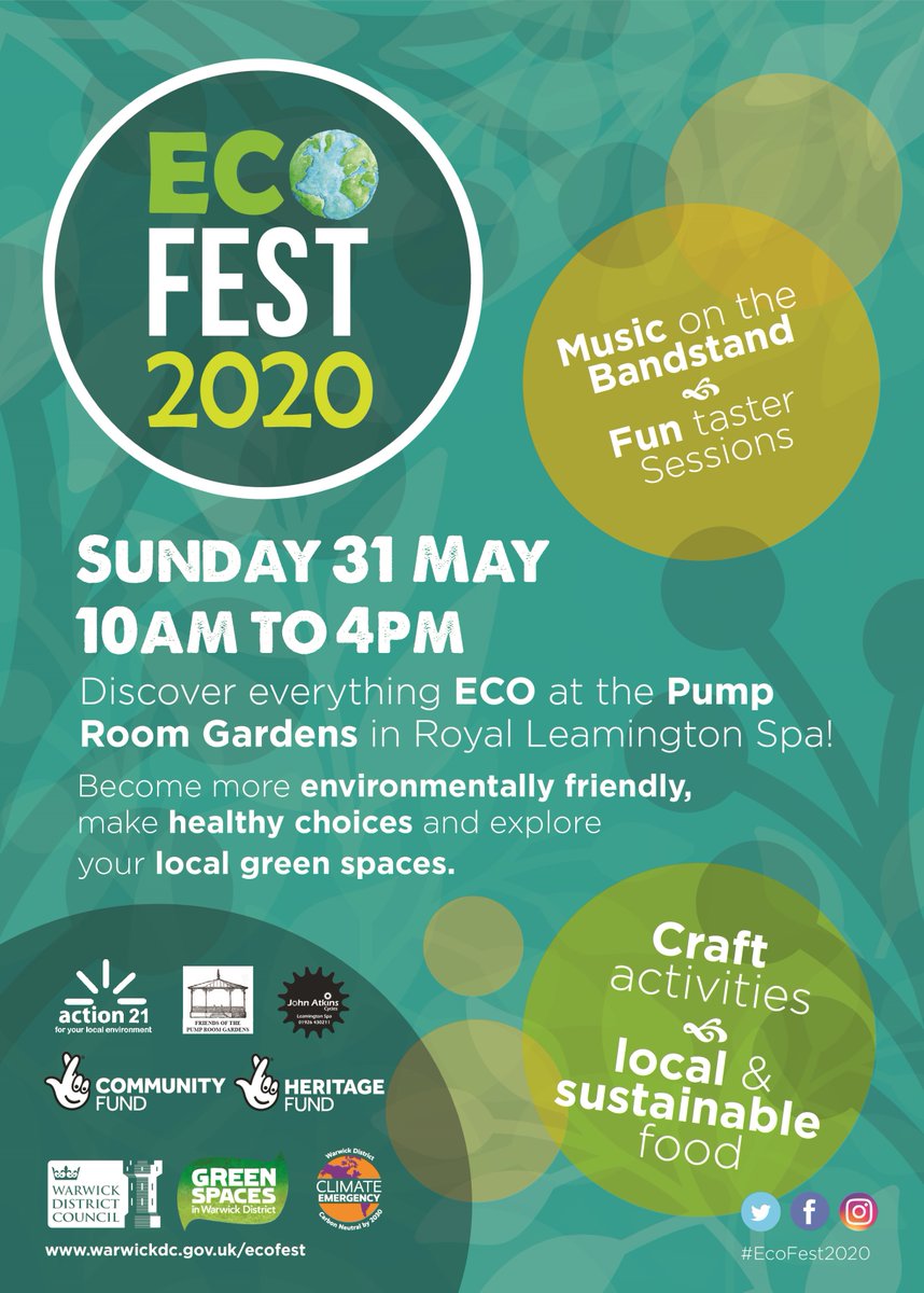 EcoFest is back for 2020!

Last year's event brought over 1,500 people together to celebrate everything eco at the #PumpRoomGardens

This year we've got even more entertainment on the bandstand, fun taster sessions &amp; plenty to inspire a more eco lifestyle.

Sun 31 May, 10am - 4pm
